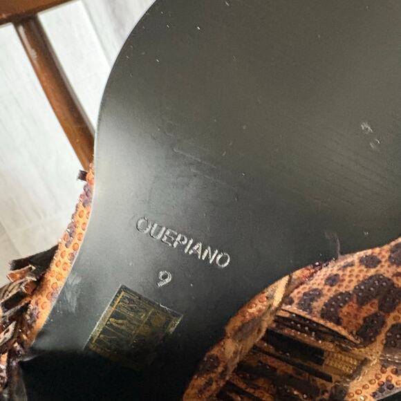 Oupiano Animal Print Rhinestone Fringe Pointy Toe Boots Size 9 New - Picture 3 of 7